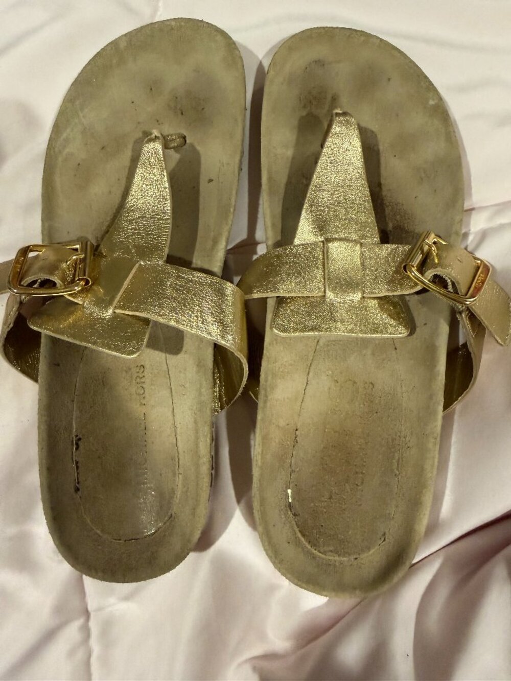 Michael Kors Gold Metallic Leather Comfort Thong Sandals
